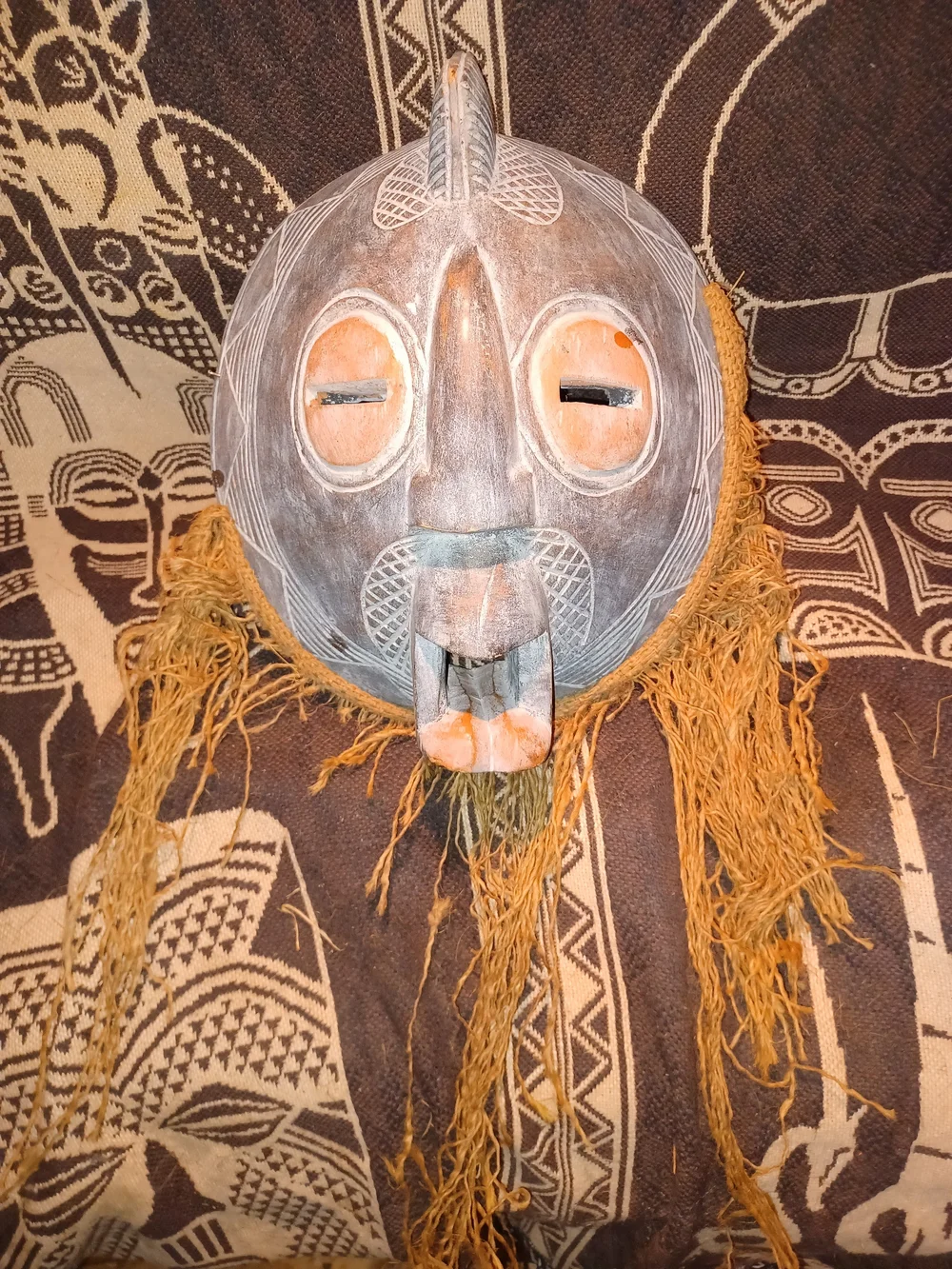 Handcrafted African Tribal Wall Mask in Brown and Orange